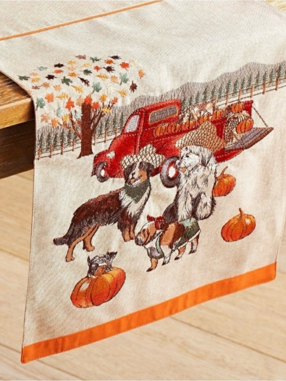 Pier 1 Imports Embroidered Dogs Fall Autumn Halloween Table Runner 13”x72